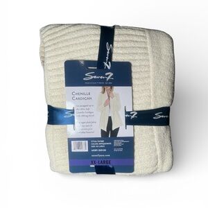 Seven7 chenille open-front cardigan in antique white